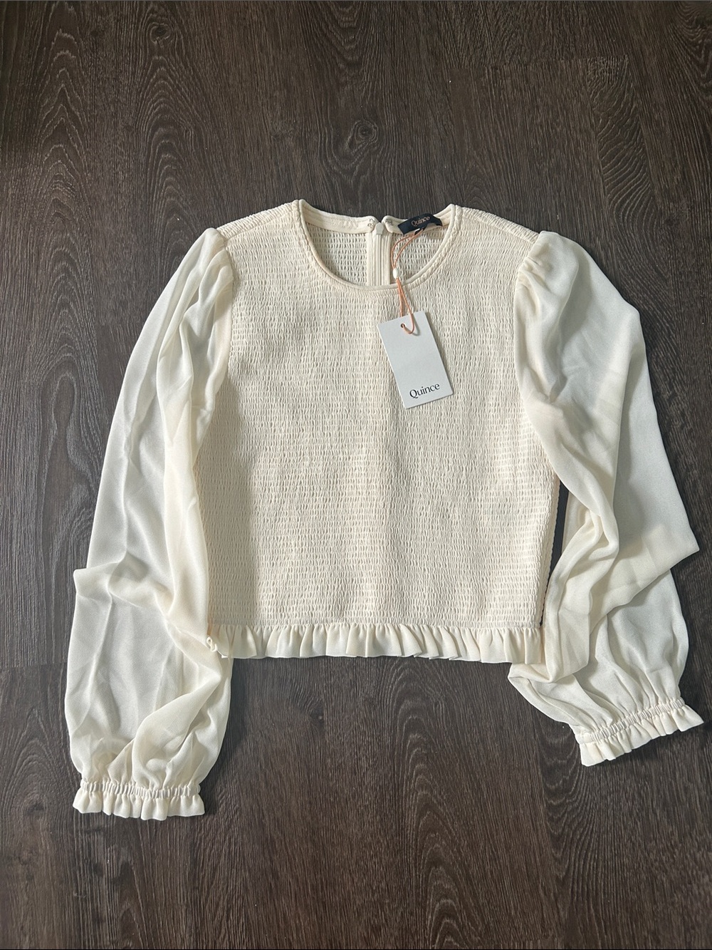 Quince Cream elastic ruched bodice, Puff-Sleeve Blouse